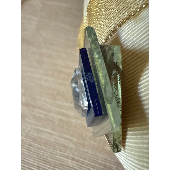 Vintage Geometric Brooch Pin With Blue & Clear Acrylic Layered Design Tiny - Picture 5 of 14